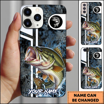 Maxcorners Bass Fishing Blue Splash Honeycomb Pattern Personalized Name 3D Phone Case