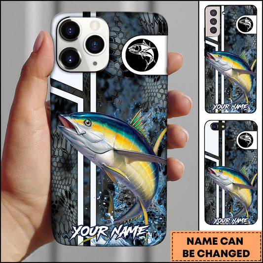 Maxcorners Tuna Fishing Blue Splash Honeycomb Pattern Personalized Name 3D Phone Case