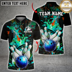 Maxcorners Bowling Crown Pins Graffiti Splash Art Multicolor Customized Name, Team Name 3D Shirt