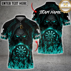 Maxcorners Darts Flaming Skull Dark Fire Style Multicolor Customized Name, Team Name 3D Shirt