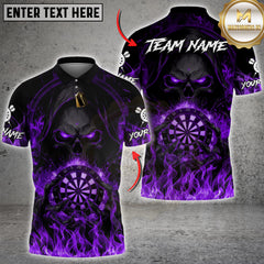 Maxcorners Darts Flaming Skull Dark Fire Style Multicolor Customized Name, Team Name 3D Shirt