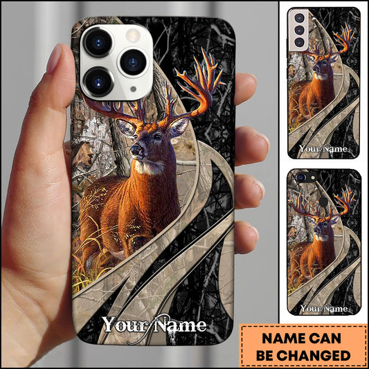 Maxcorners Deer Hunting Camo Curve Line Majestic Buck Personalized Name 3D Phone Case