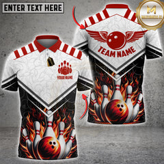 Maxcorners Bowling Fire Wings Strike Design Multicolor Customized Name, Team Name 3D Shirt