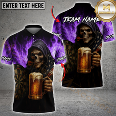 Maxcorners Darts & Beer Grim Reaper Multicolor Personalized Name, Team Name Shirt (4 Colors)