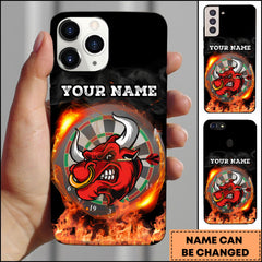 Maxcorners Darts Flaming Bull Red Angry Mascot Personalized Name 3D Phone Case
