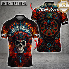 Maxcorners Darts Skull Feather Headdress Fire Dartboard Multicolor Customized Name, Team Name 3D Shirts