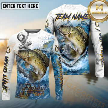 Maxcorners Crappie Fishing Anchor Ocean Pattern Pattern Sport Jersey Personalized Name, Team Name Long Sleeve Shirt