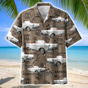 Maxcorners Personalized  "This Is How I Roll" Route 66 Classic Car Hawaiian Shirt - Custom Photo Car Aloha Shirts