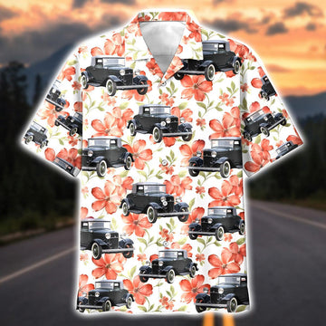 Maxcorners Personalized "Retro Hot Rod And Floral" Hawaiian Shirt, Custom Photo Car Aloha Shirts