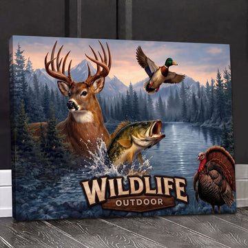 Maxcorners Wildlife Deer Fish Duck and Turkey Outdoor Adventure Canvas Wall Art
