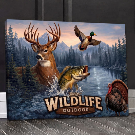 Maxcorners Wildlife Deer Fish Duck and Turkey Outdoor Adventure Canvas Wall Art