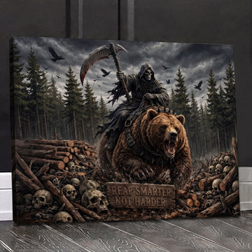 Maxcorners Bear Hunting Grim Reaper Riding a Bear Dark Fantasy Canvas Wall Art