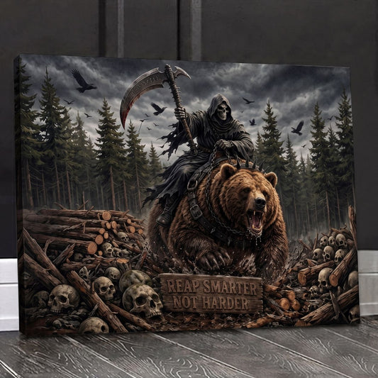 Maxcorners Bear Hunting Grim Reaper Riding a Bear Dark Fantasy Canvas Wall Art