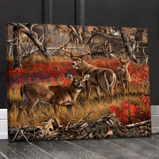 Maxcorners Deer Hunting Deer Family Autumn Forest Wildlife Scene Canvas Wall Art