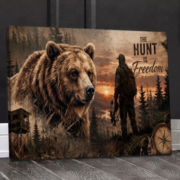 Maxcorners Bear Hunting Rustic Wildlife Hunter Freedom Wilderness Decor Canvas Wall Art