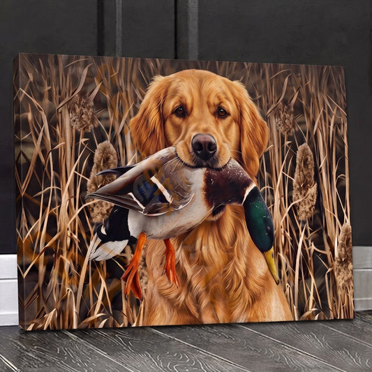 Maxcorners Duck Hunting Dog Golden Retriever Holding Mallard Duck Hunting Companion Canvas Wall Art