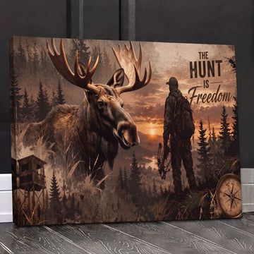 Maxcorners Moose Hunting Wildlife Hunter Sunset Wilderness Scene Canvas Wall Art