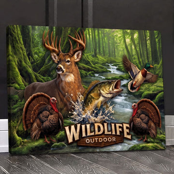 Maxcorners Elk Hunting Hunter at Sunset Forest Landscape Canvas Wall Art