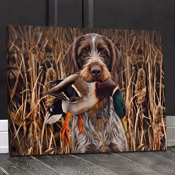 Maxcorners Wirehaired Hunting Dog Duck Deutsch Drahthaar Marsh Scene Canvas Wall Art