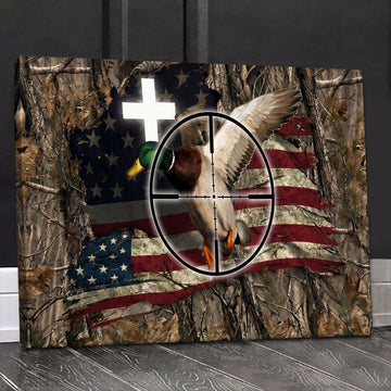 Maxcorners Duck Hunting American Flag Crosshair Patriotic Hunting Canvas Wall Art
