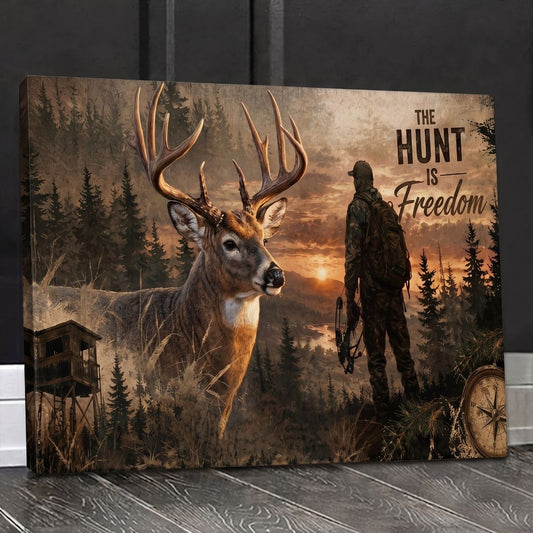 Maxcorners Deer Hunting Bow Hunter Mountain Sunset Canvas Wall Art