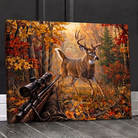 Maxcorners Deer Hunting Rifle Scope Autumn Forest Canvas Wall Art