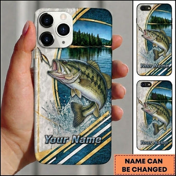 Maxcorners Lakeside Splash Geometric Stripes Custom Name Fishing Phone Case