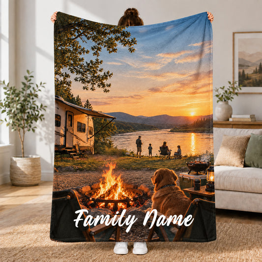 Maxcorners Family Campfire RVs Life Custom Name 3D Blanket