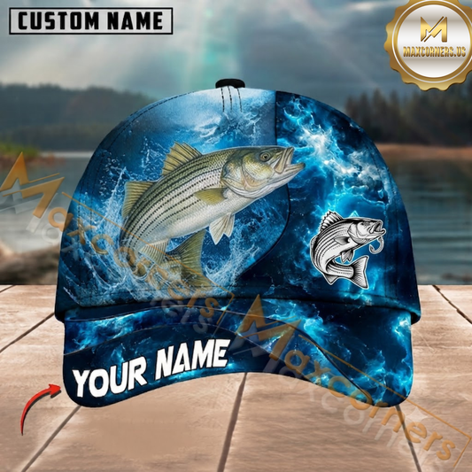 Maxcorners Fishing Electric Blue Wave Splash Custom Name 3D Cap