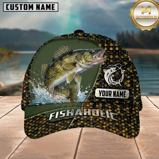 Maxcorners Fish Scale Pattern & Splash Water Panel Custom Name Fishing Cap