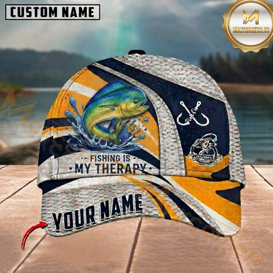 Maxcorners Fishing Is My Therapy Splash Wave Textured Pattern Custom Name Fishing Cap