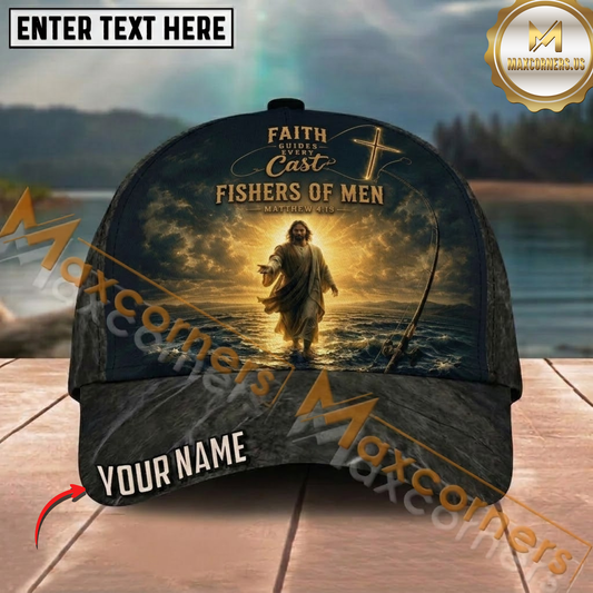 Maxcorners Fishing Faith-Inspired Golden Ocean Glow Customized Name 3D Cap