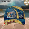 Maxcorners Dad The Man Myth Fishing Legend Vintage Blue Gold Pattern Custom Name Fishing Cap