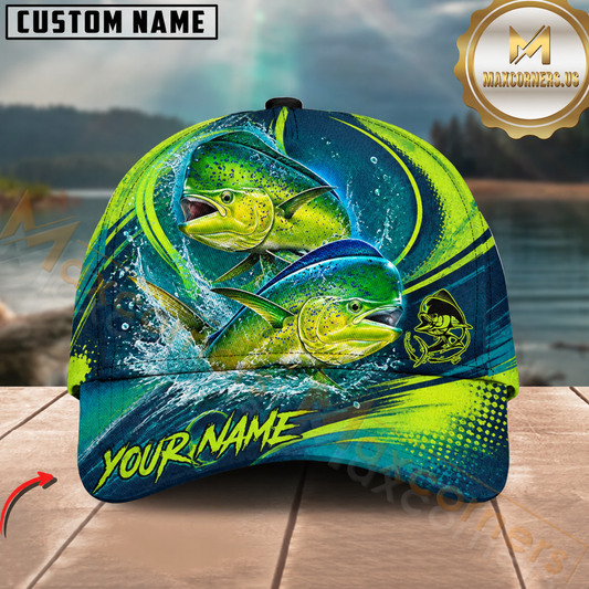 Maxcorners Fishing Neon Lime Teal Water Splash Customized Name 3D Cap
