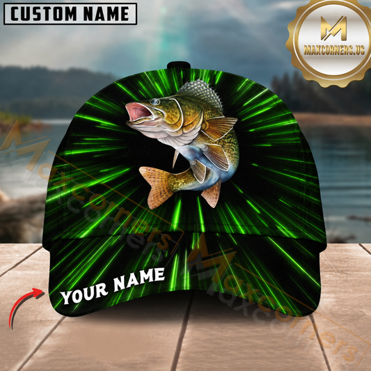 Maxcorners Fishing Neon Green Energy Burst Customized Name 3D Cap