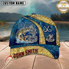 Maxcorners Dad The Man Myth Fishing Legend Vintage Blue Gold Pattern Custom Name Fishing Cap