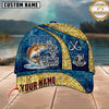 Maxcorners Dad The Man Myth Fishing Legend Vintage Blue Gold Pattern Custom Name Fishing Cap