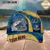 Maxcorners Dad The Man Myth Fishing Legend Vintage Blue Gold Pattern Custom Name Fishing Cap