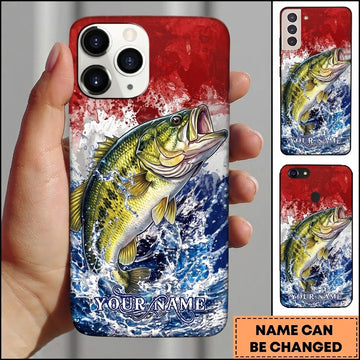 Maxcorners Fishing Phone Case Patriotic Flag Water Splash Custom Name Phone Case