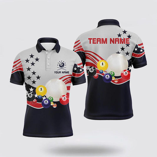 Maxcorners Billiard Patriotic Billiard American Style Polo Shirts