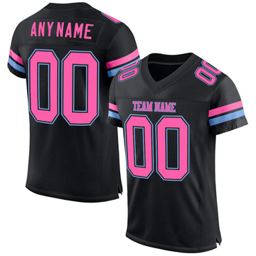 Maxcorners Custom Black Pink-Light Blue Mesh Authentic Football Jersey LM2605