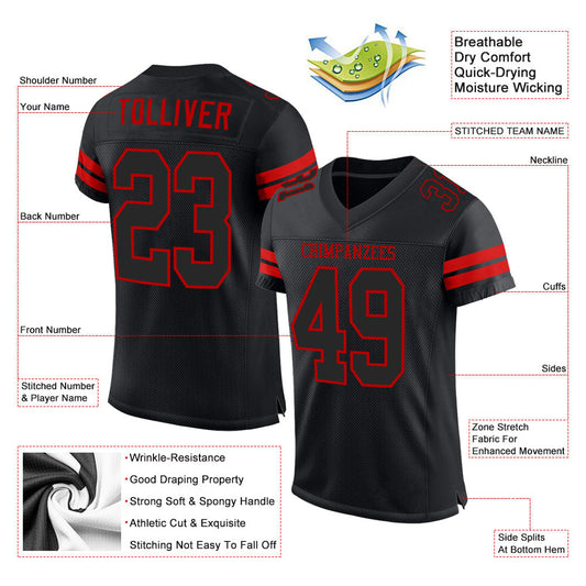 Maxcorners Custom Black Black-Red Mesh Authentic Football Jersey LM2605