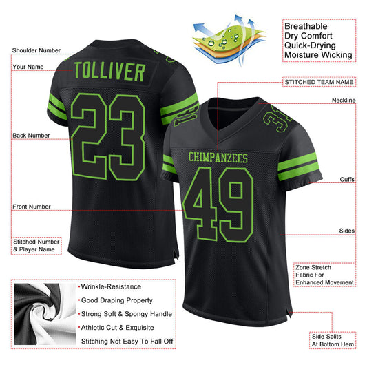 Maxcorners Custom Black Black-Neon Green Mesh Authentic Football Jersey LM2605