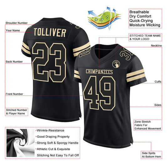 Maxcorners Custom Black Black-Cream Mesh Authentic Football Jersey LM2605