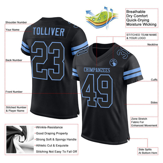Maxcorners Custom Black Black-Light Blue Mesh Authentic Football Jersey LM2605