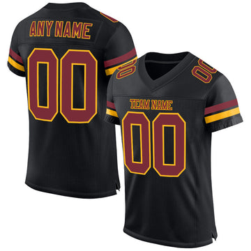 Maxcorners Custom Black Burgundy-Gold Mesh Authentic Football Jersey LM2605