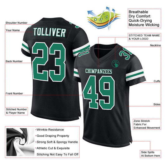 Maxcorners Custom Black Kelly Green-White Mesh Authentic Football Jersey LM2605