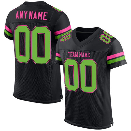 Maxcorners Custom Black Neon Green-Pink Mesh Authentic Football Jersey LM2605