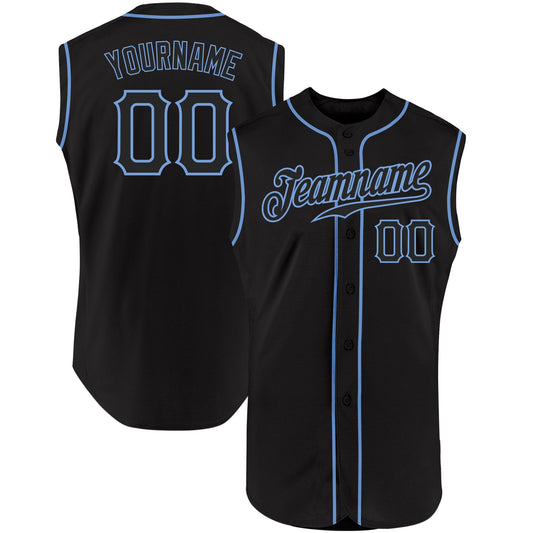 Maxcorners Custom Black Black-Light Blue Authentic Sleeveless Baseball Jersey LM2605