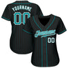 Maxcorners Custom Black Aqua Pinstripe Teal-White Authentic Baseball Jersey LM2605